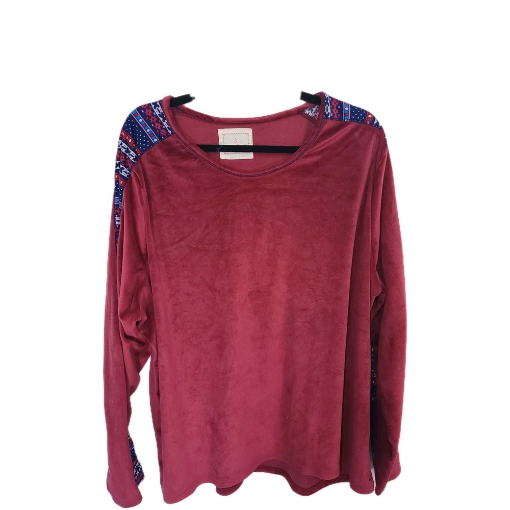 Cuddl Duds Super Soft Burgundy‎ Long Sleeve Shirt Top Size 3X Colorful Sleeves